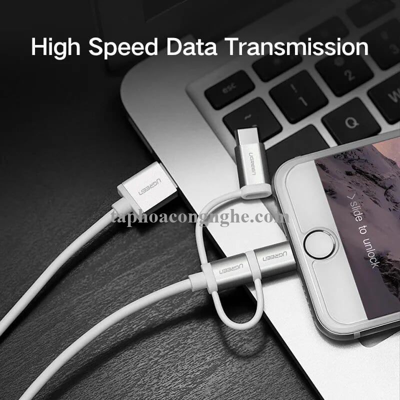 Ugreen 30460 0.5M màu Trắng Cáp sạc đa năng USB sang TypeC + Micro + Lightning US186 30030460